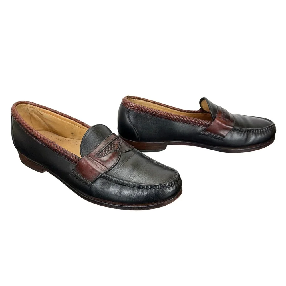 Allen Edmonds Newcastle Leather Black Brown Two Toned Slip On Loafers 10.5B